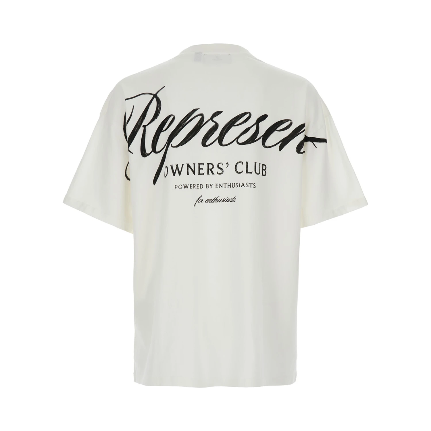 White Crewneck T-Shirt with with Front and Back Owners Club Print in Cotton Man