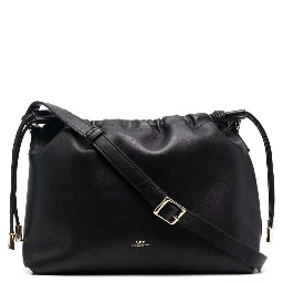 Black Crossbody Bag with Logo Lettering on the Front and Drawstring Closure in Ecoleather Woman