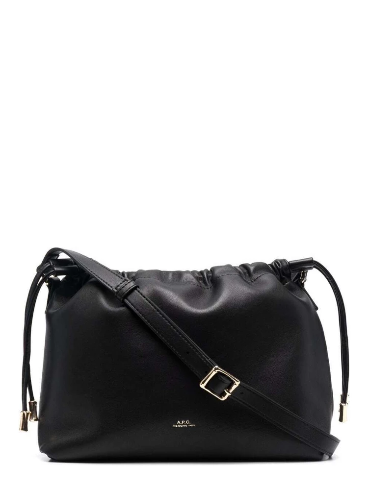 Black Crossbody Bag with Logo Lettering on the Front and Drawstring Closure in Ecoleather Woman