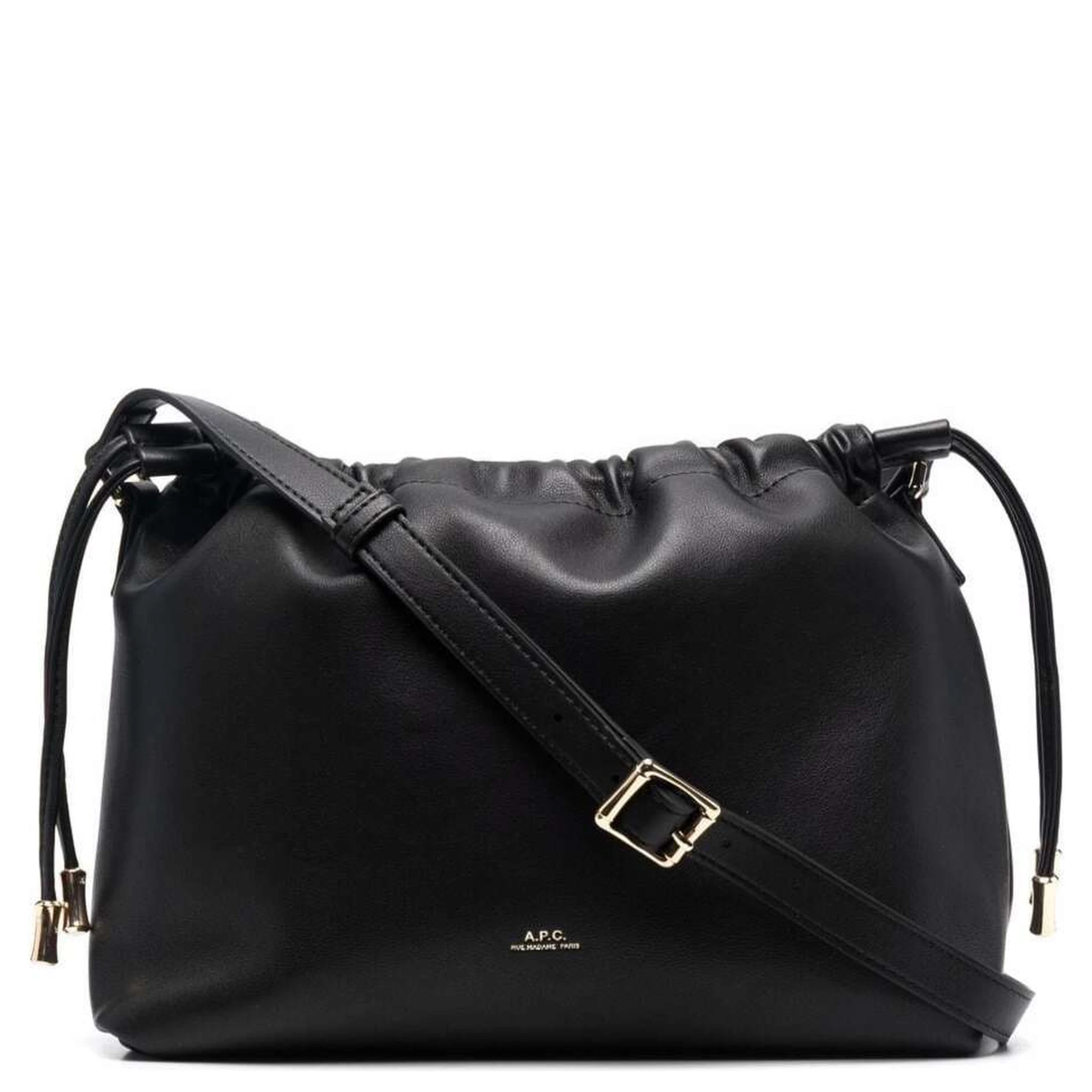 Black Crossbody Bag with Logo Lettering on the Front and Drawstring Closure in Ecoleather Woman