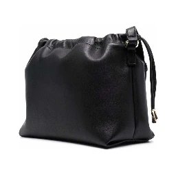 Black Crossbody Bag with Logo Lettering on the Front and Drawstring Closure in Ecoleather Woman
