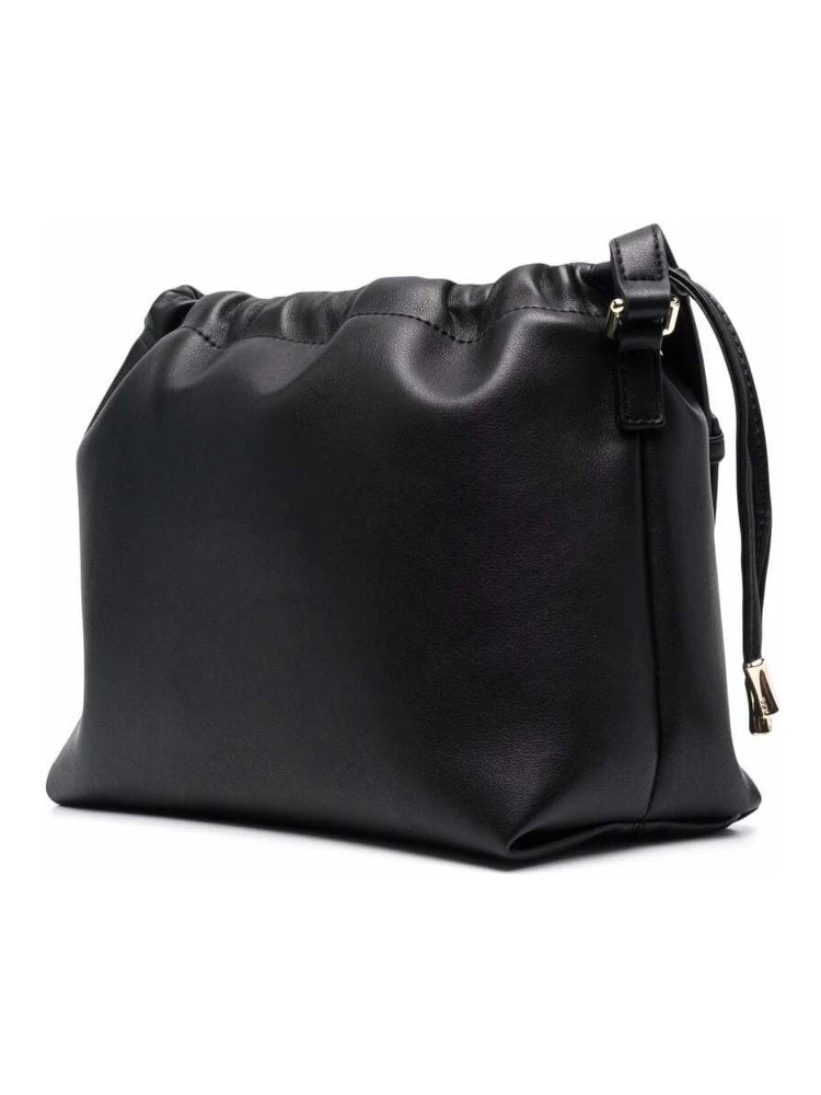 Black Crossbody Bag with Logo Lettering on the Front and Drawstring Closure in Ecoleather Woman alternative