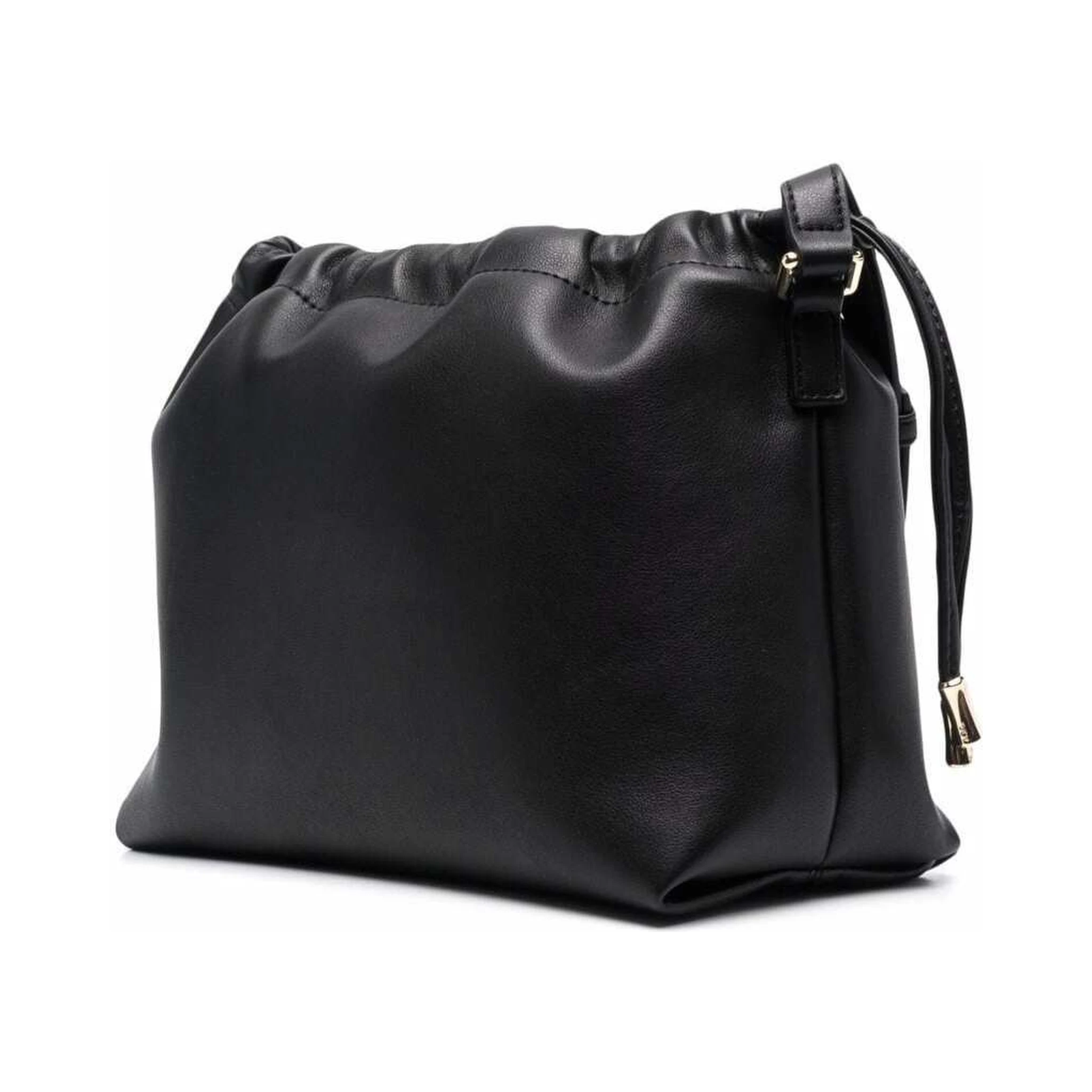 Black Crossbody Bag with Logo Lettering on the Front and Drawstring Closure in Ecoleather Woman