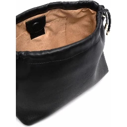 Black Crossbody Bag with Logo Lettering on the Front and Drawstring Closure in Ecoleather Woman