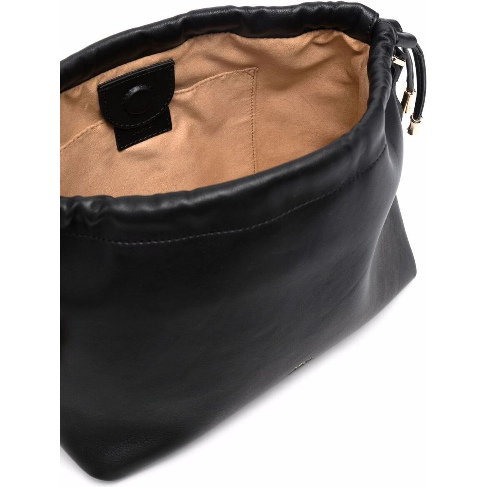 Black Crossbody Bag with Logo Lettering on the Front and Drawstring Closure in Ecoleather Woman