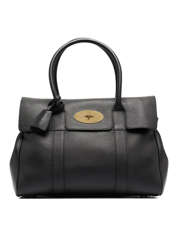 Bayswater Black Handbag with Twist-Lock Fastening in Grainy Leather Woman