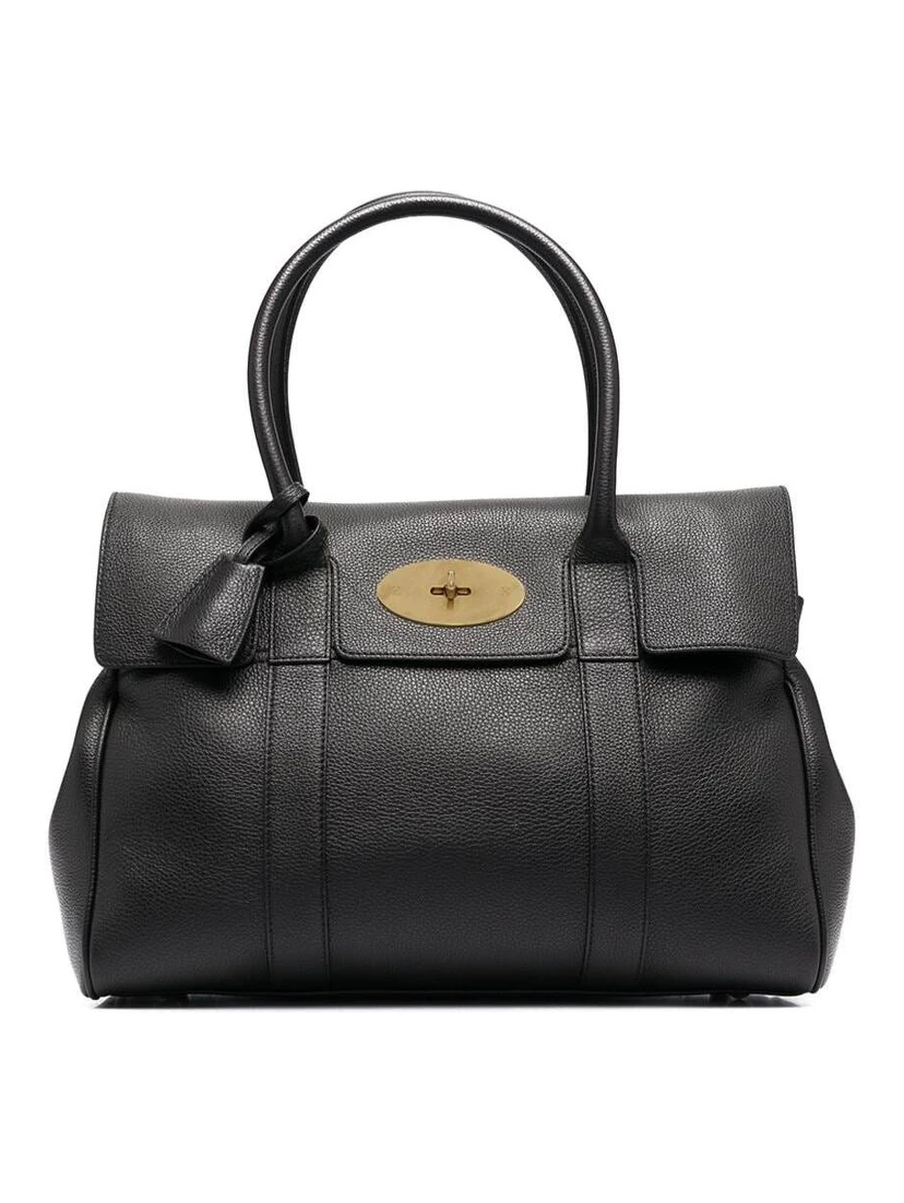 Bayswater Black Handbag with Twist-Lock Fastening in Grainy Leather Woman