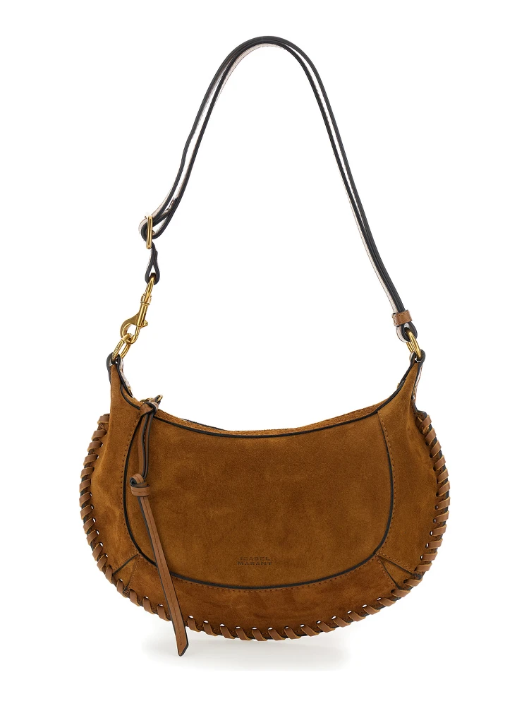 Oskan Moon Brown Crossbody Bag with Front Logo Print in Suede Woman