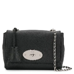 Lily Black Crossbody Bag with Turn-Lock Closure and Chain-Link Sliding Shoulder Strap in Leather Woman