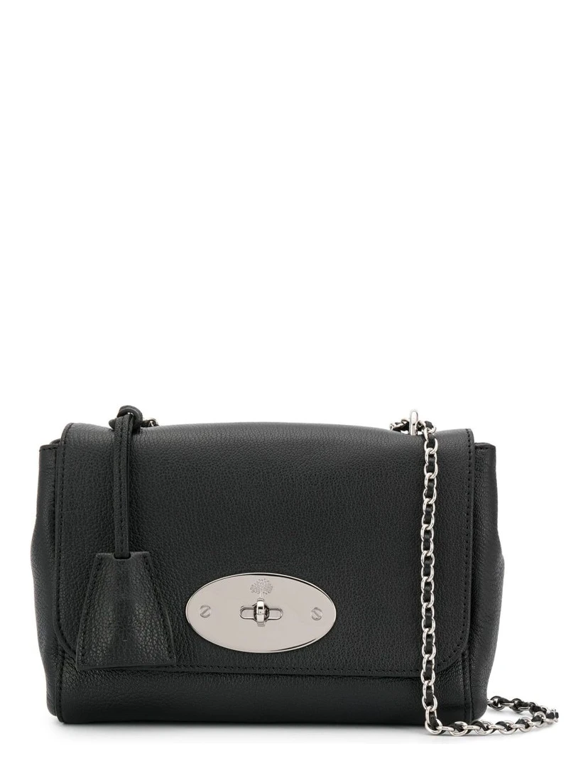 Lily Black Crossbody Bag with Turn-Lock Closure and Chain-Link Sliding Shoulder Strap in Leather Woman