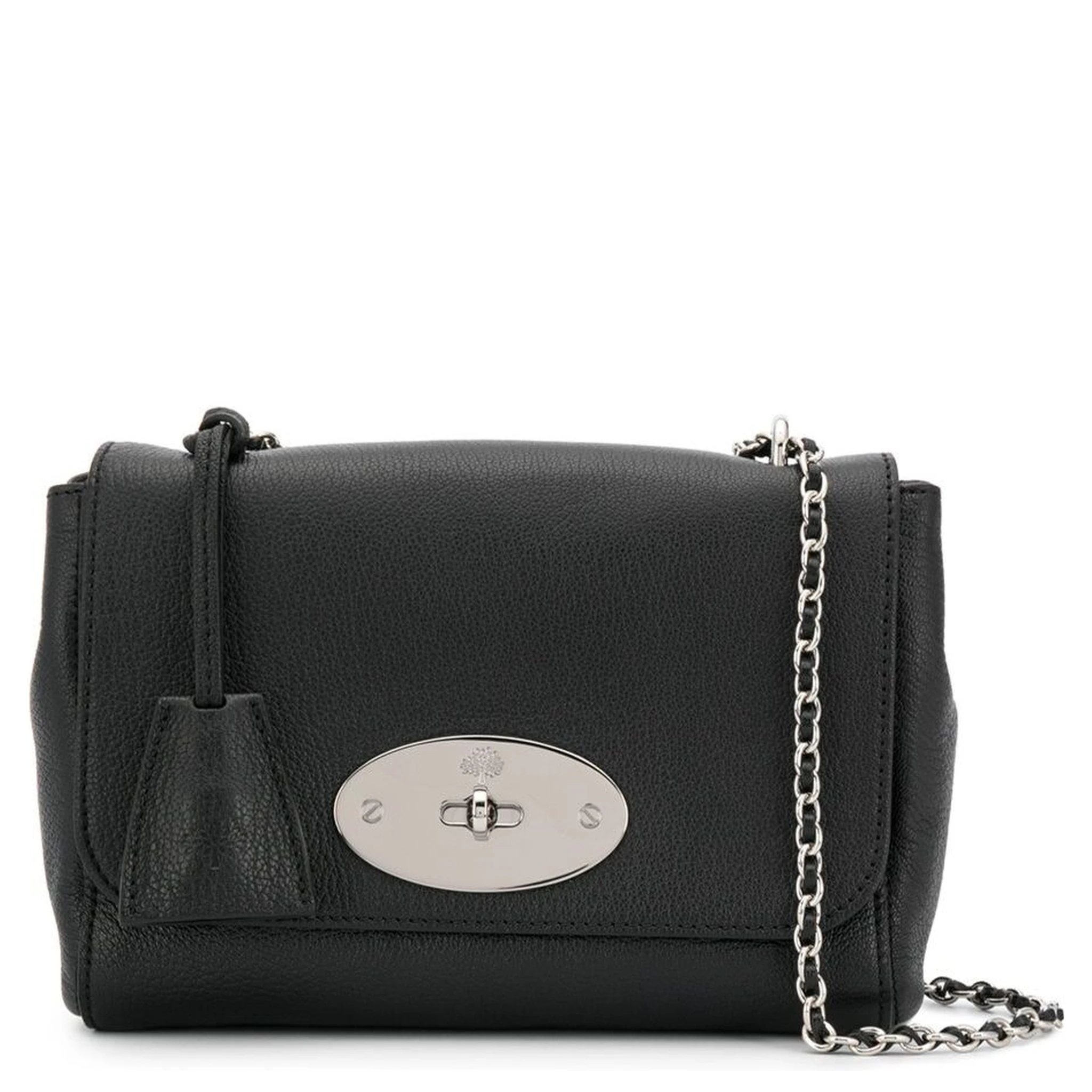 Lily Black Crossbody Bag with Turn-Lock Closure and Chain-Link Sliding Shoulder Strap in Leather Woman