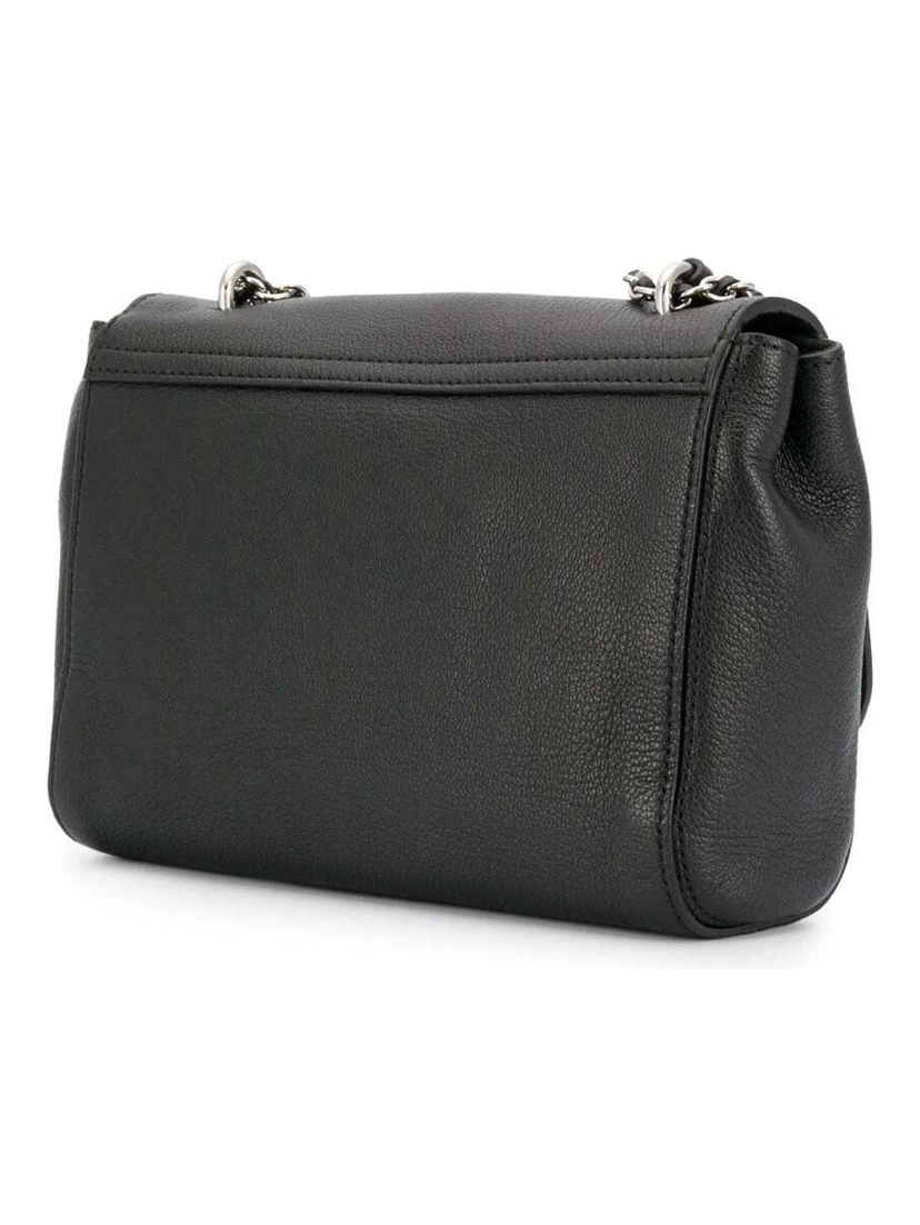 Lily Black Crossbody Bag with Turn-Lock Closure and Chain-Link Sliding Shoulder Strap in Leather Woman