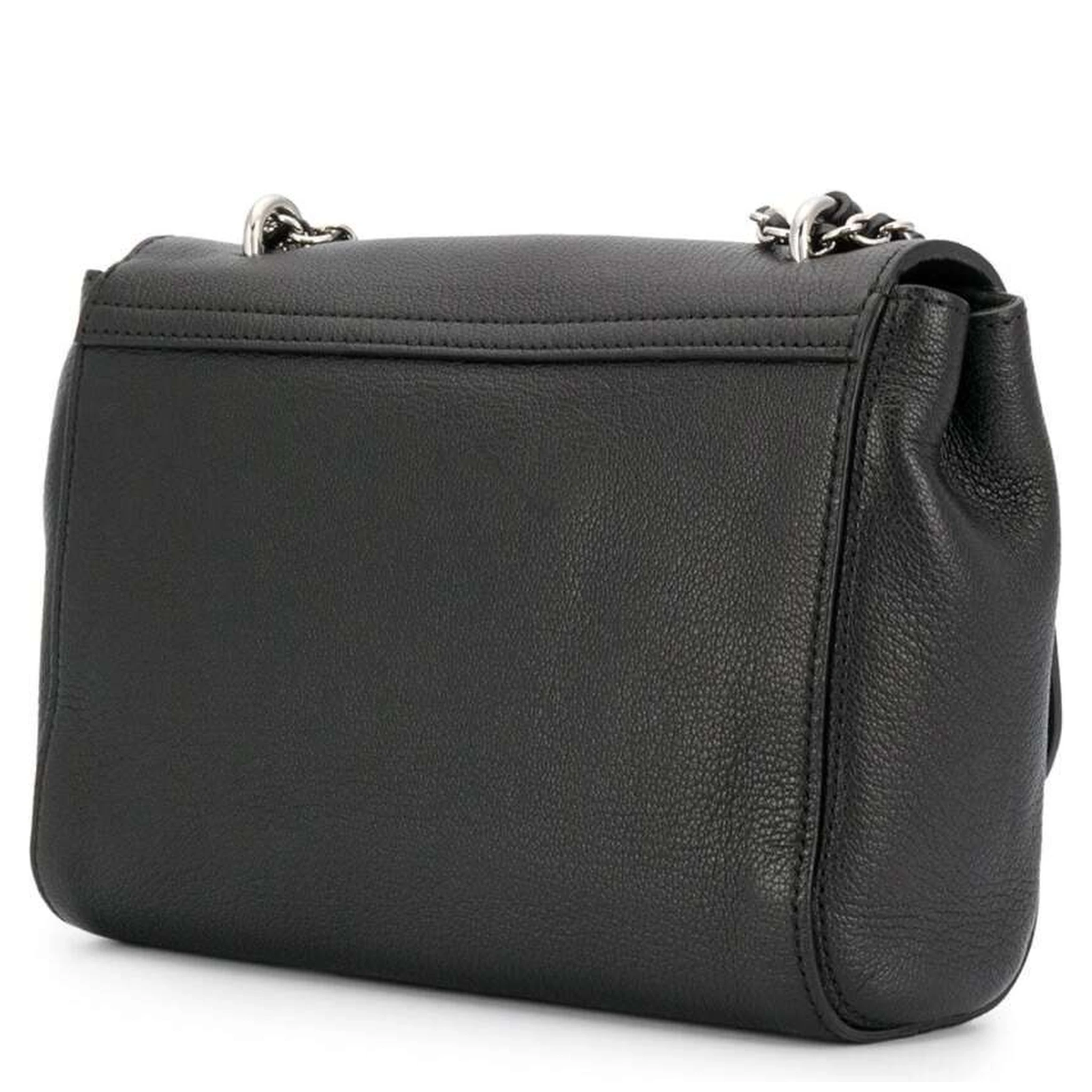 Lily Black Crossbody Bag with Turn-Lock Closure and Chain-Link Sliding Shoulder Strap in Leather Woman