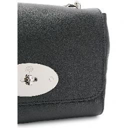 Lily Black Crossbody Bag with Turn-Lock Closure and Chain-Link Sliding Shoulder Strap in Leather Woman