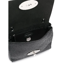 Lily Black Crossbody Bag with Turn-Lock Closure and Chain-Link Sliding Shoulder Strap in Leather Woman