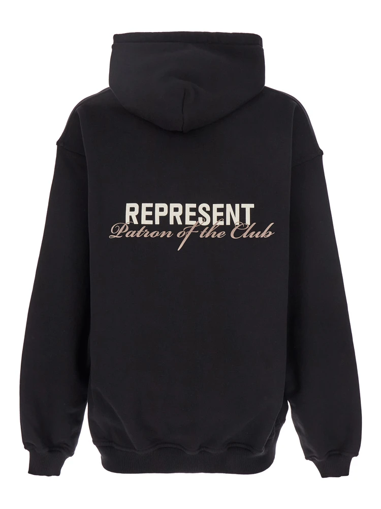 Patron of The Club Black Hoodie with Front and Back Logo Print in Cotton Man