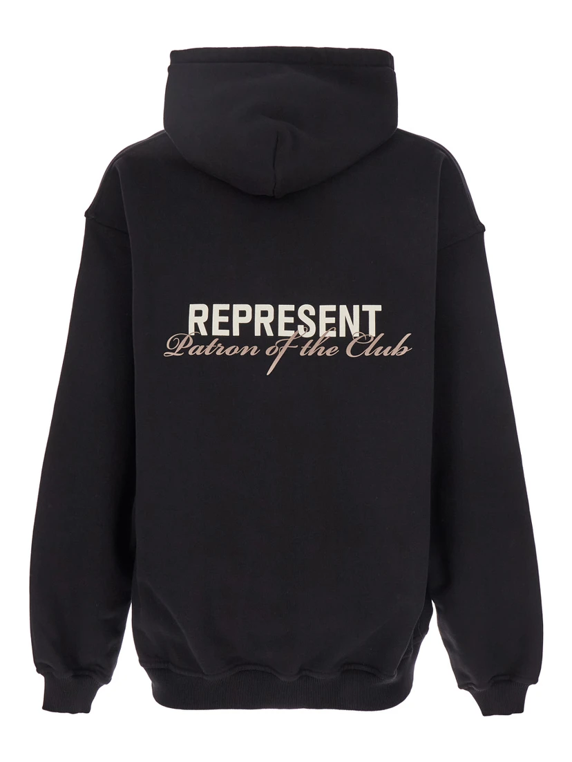 Patron of The Club Black Hoodie with Front and Back Logo Print in Cotton Man