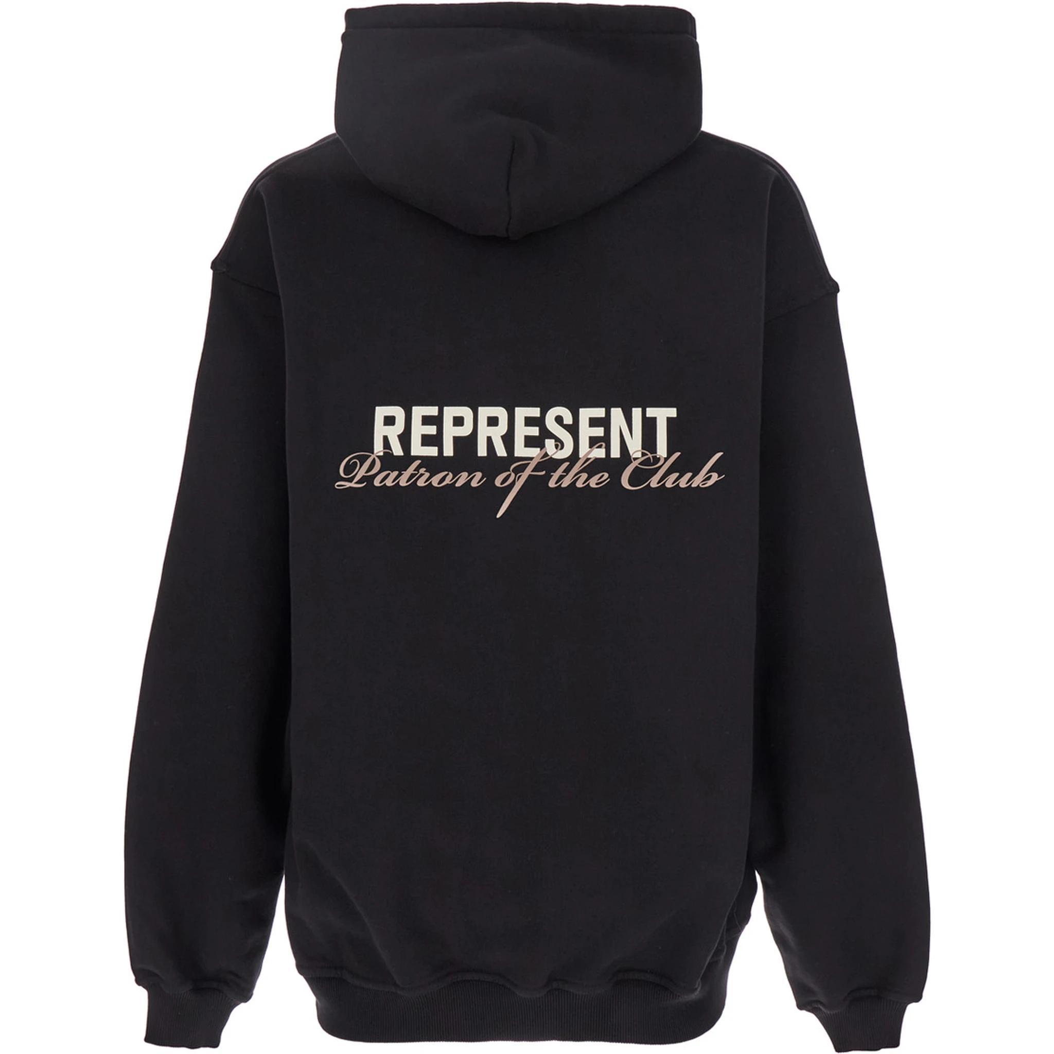 Patron of The Club Black Hoodie with Front and Back Logo Print in Cotton Man