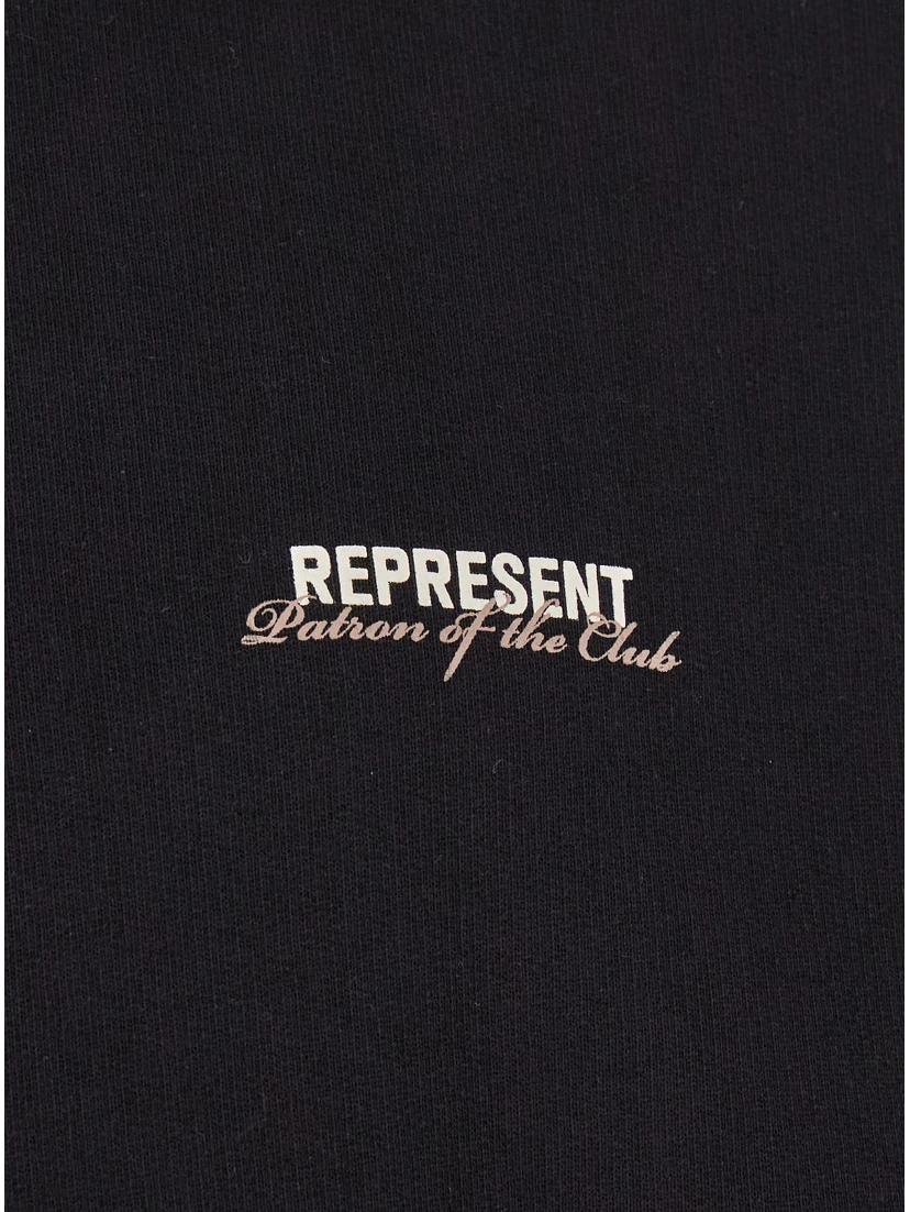 Patron of The Club Black Hoodie with Front and Back Logo Print in Cotton Man