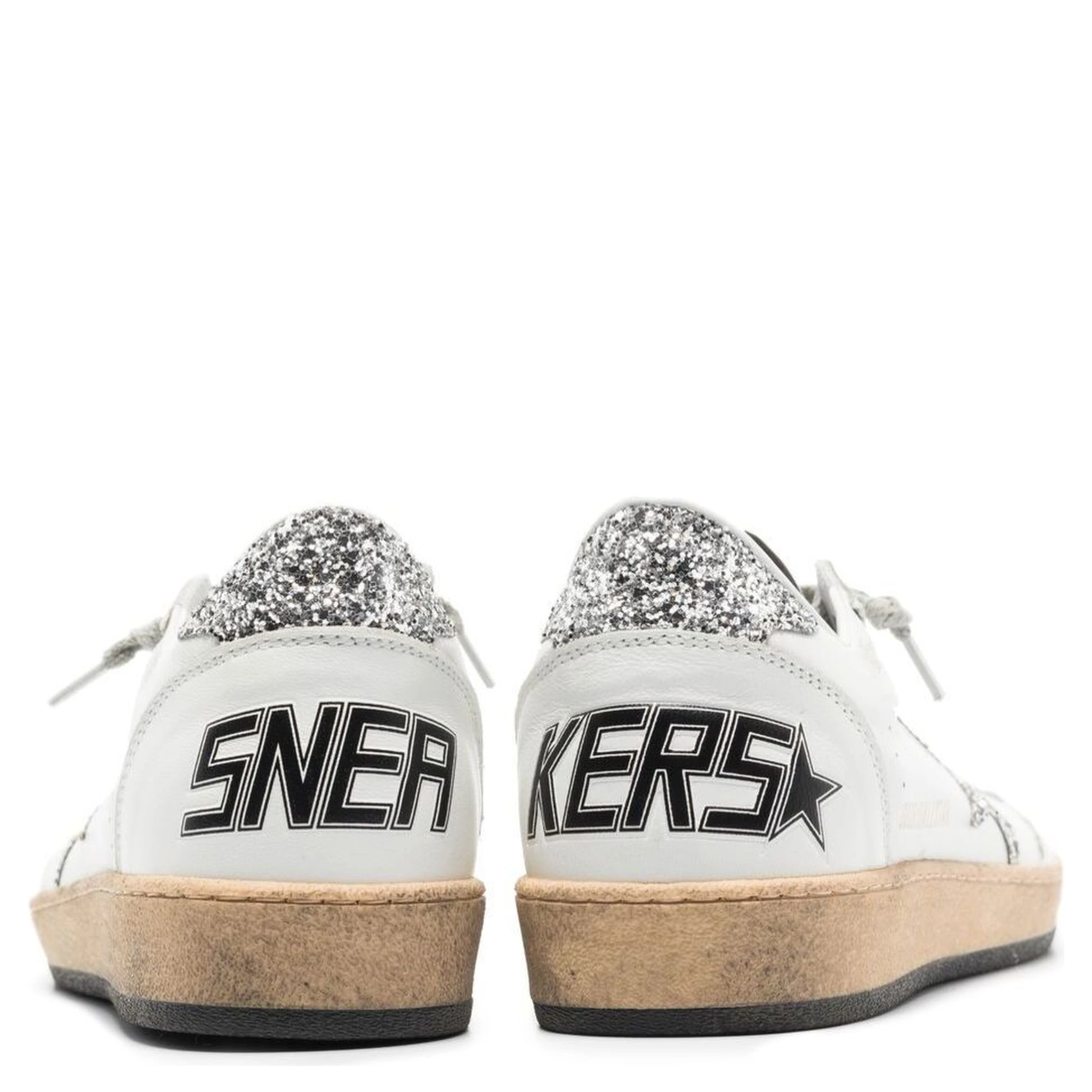 Ball Star White Sneakers and Glitter Star Detail in Leather Woman