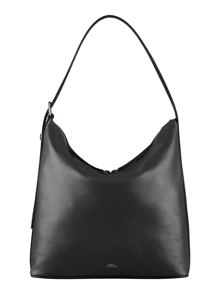Vera Black Shoulder Bag with Embossed Logo Lettering on the Front and Adjustable Shoulder Strap in Leather Woman