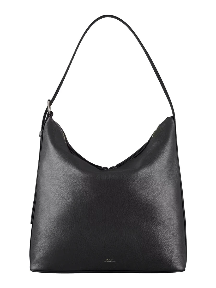 Vera Black Shoulder Bag with Embossed Logo Lettering on the Front and Adjustable Shoulder Strap in Leather Woman