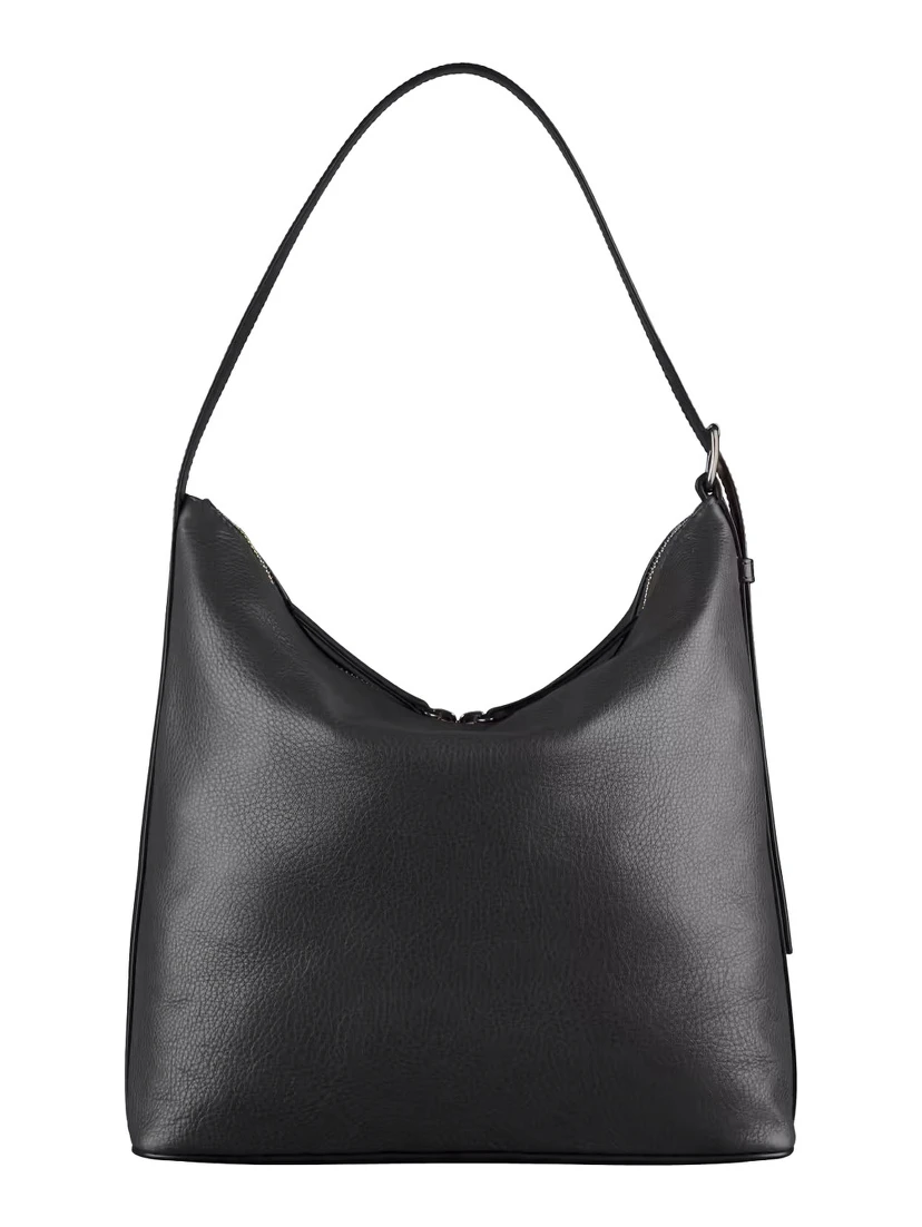Vera Black Shoulder Bag with Embossed Logo Lettering on the Front and Adjustable Shoulder Strap in Leather Woman