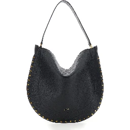 Oskan Hobo Black Shoulder Bag with Studs Trim in Leather Woman