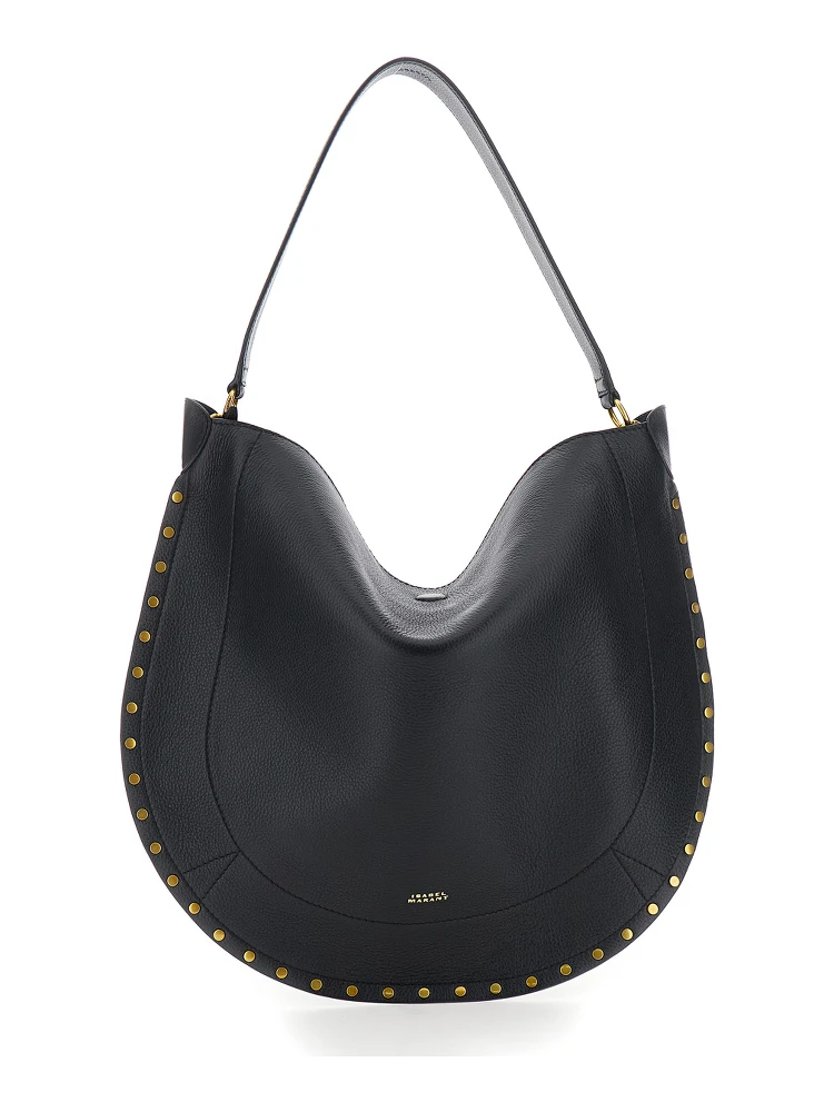 Oskan Hobo Black Shoulder Bag with Studs Trim in Leather Woman