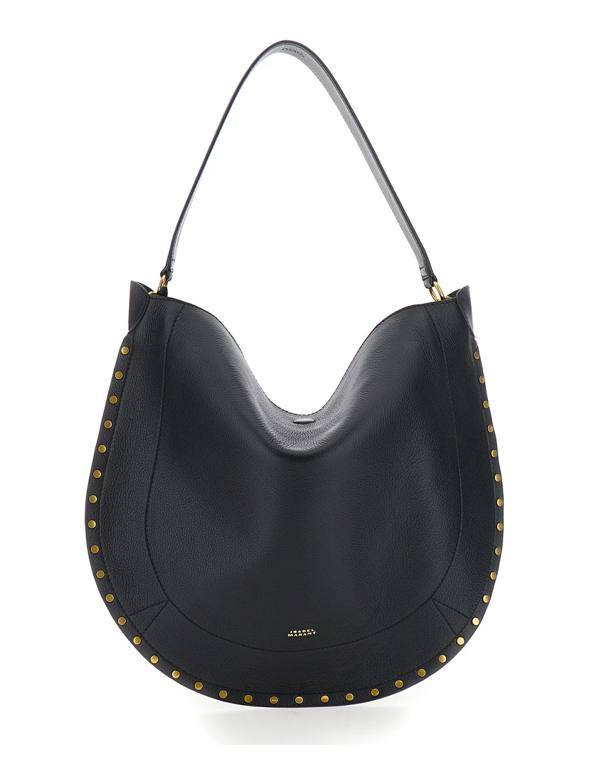 Oskan Hobo Black Shoulder Bag with Studs Trim in Leather Woman