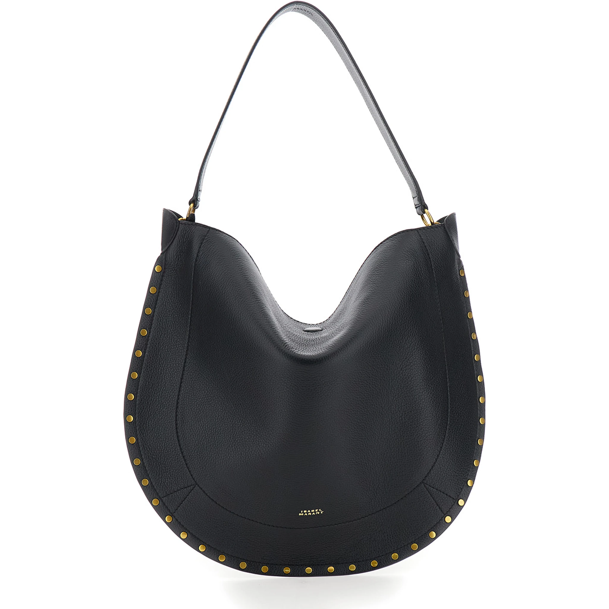Oskan Hobo Black Shoulder Bag with Studs Trim in Leather Woman