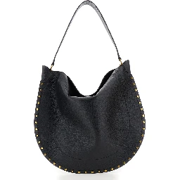 Oskan Hobo Black Shoulder Bag with Studs Trim in Leather Woman