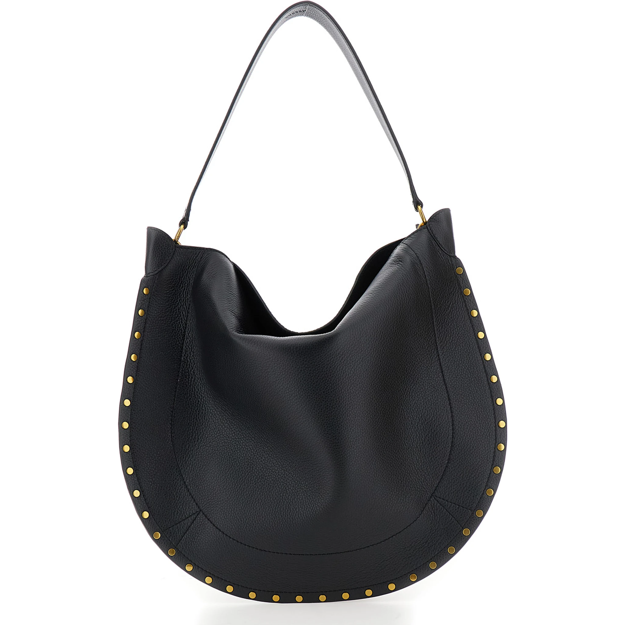 Oskan Hobo Black Shoulder Bag with Studs Trim in Leather Woman
