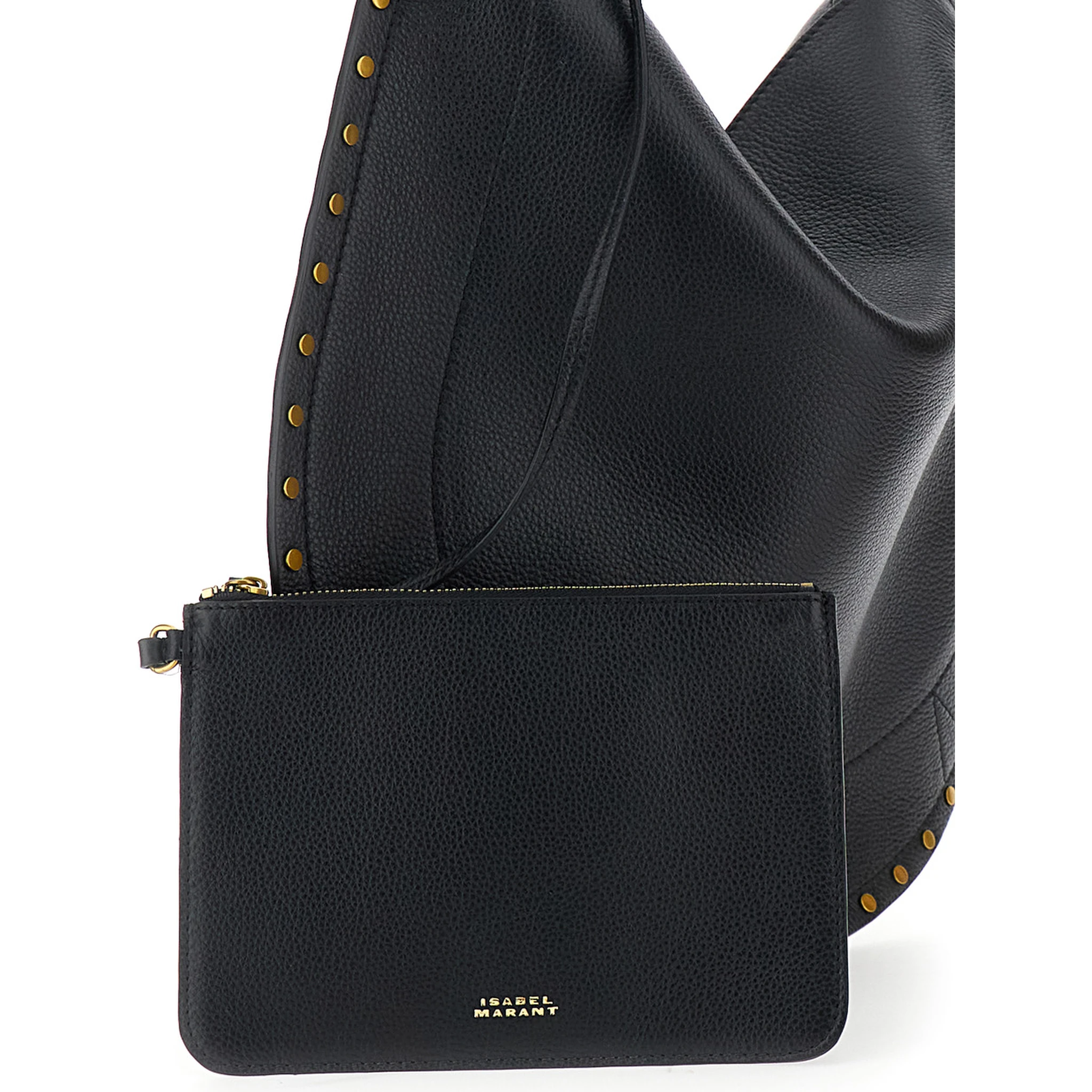 Oskan Hobo Black Shoulder Bag with Studs Trim in Leather Woman