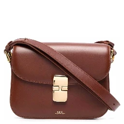 Grance Brown Small Crossbody Bag wirh Embossed Logo Lettering on the Front and Adjustable Shoulder Strap in Leather Woman