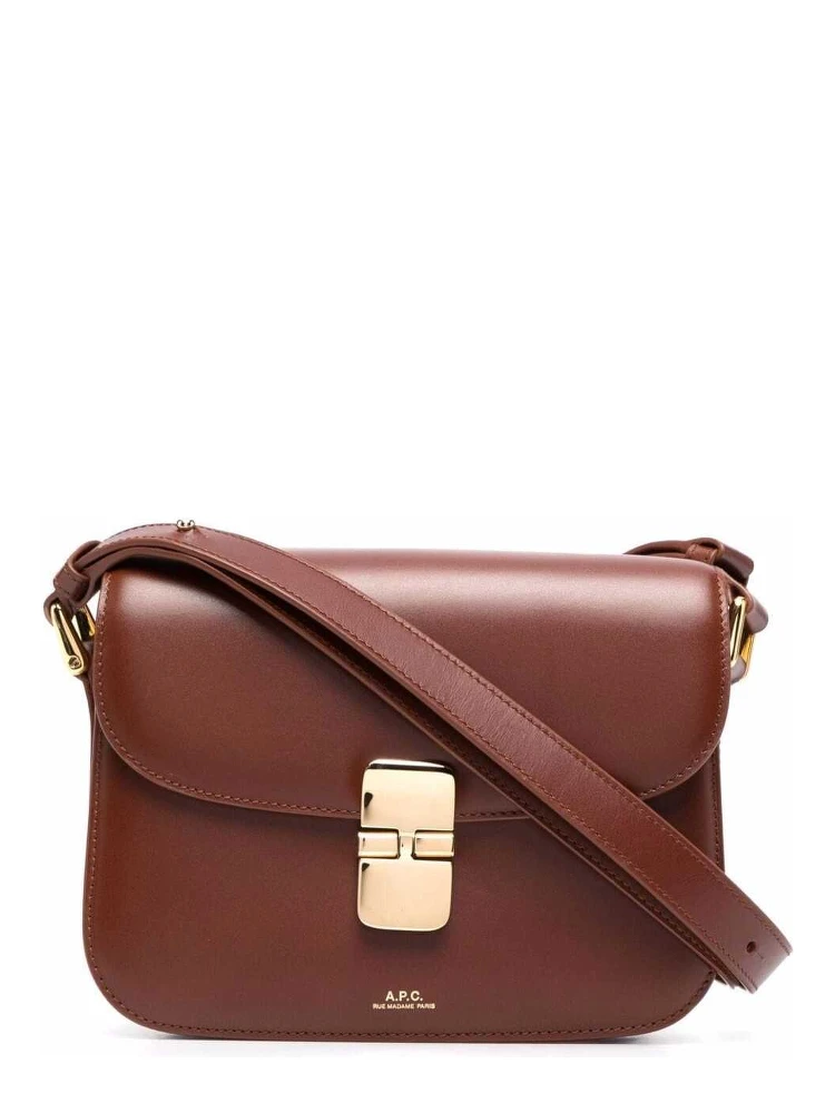 Grance Brown Small Crossbody Bag wirh Embossed Logo Lettering on the Front and Adjustable Shoulder Strap in Leather Woman