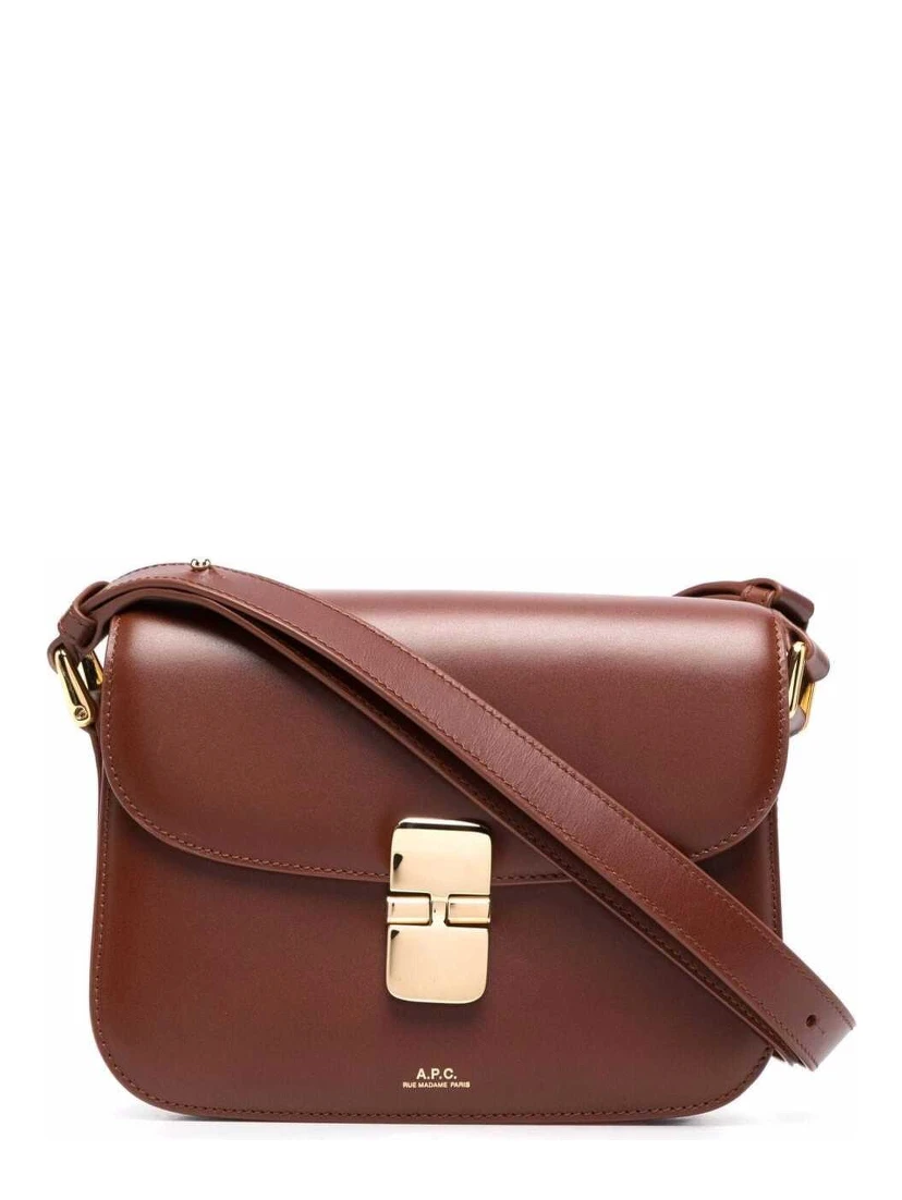 Grance Brown Small Crossbody Bag wirh Embossed Logo Lettering on the Front and Adjustable Shoulder Strap in Leather Woman
