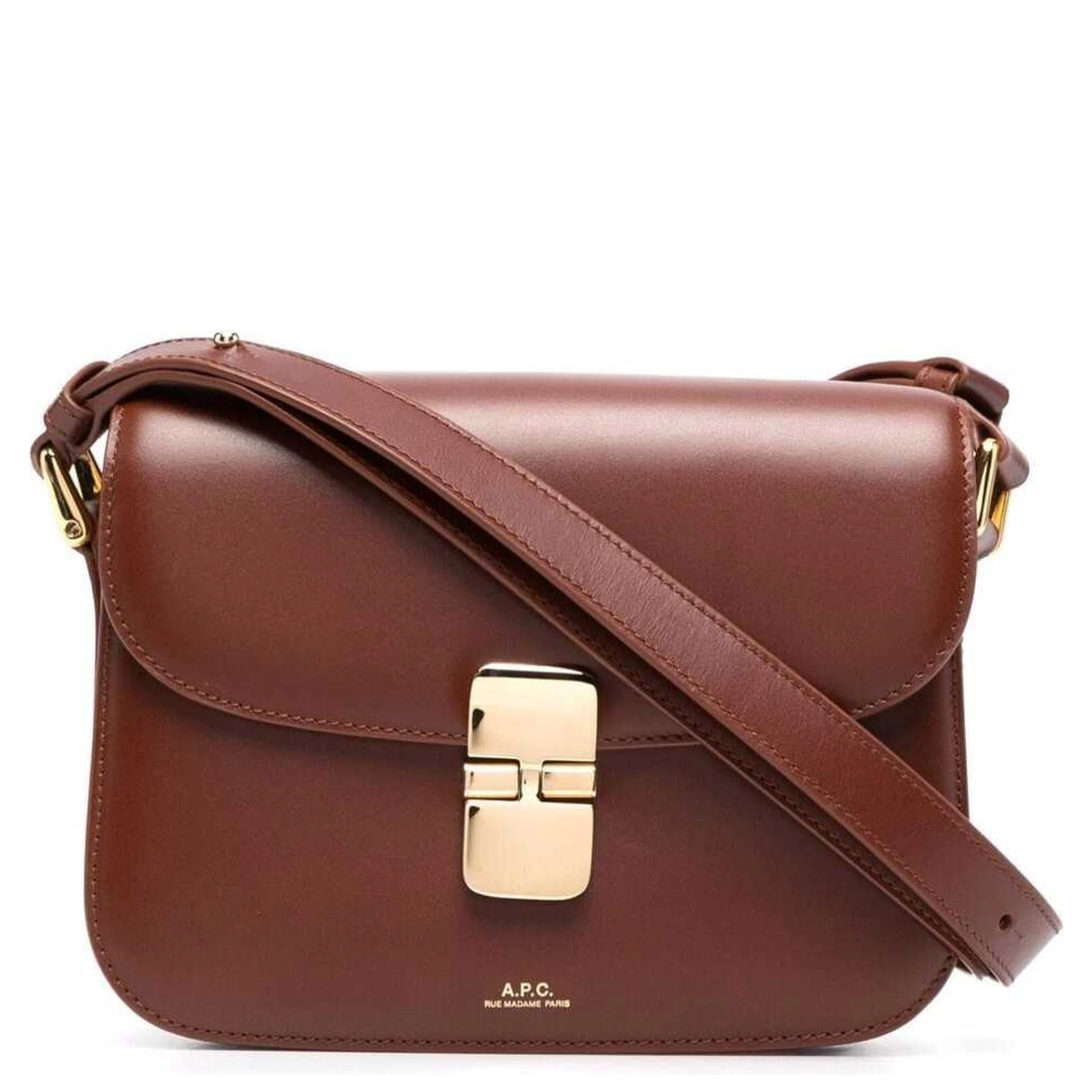 Grance Brown Small Crossbody Bag wirh Embossed Logo Lettering on the Front and Adjustable Shoulder Strap in Leather Woman