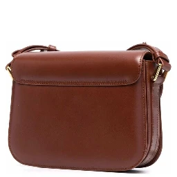 Grance Brown Small Crossbody Bag wirh Embossed Logo Lettering on the Front and Adjustable Shoulder Strap in Leather Woman
