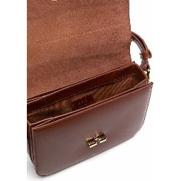 Grance Brown Small Crossbody Bag wirh Embossed Logo Lettering on the Front and Adjustable Shoulder Strap in Leather Woman