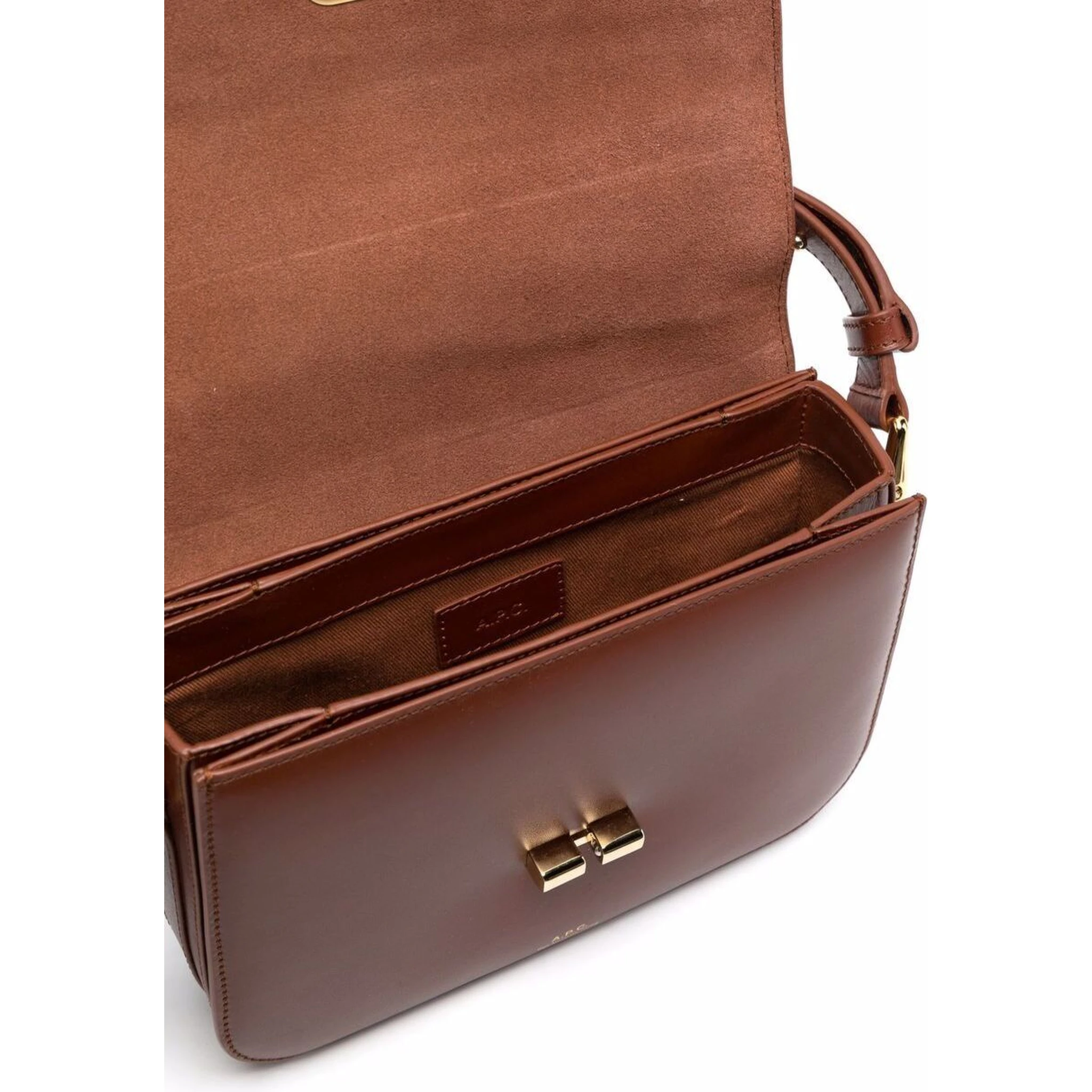 Grance Brown Small Crossbody Bag wirh Embossed Logo Lettering on the Front and Adjustable Shoulder Strap in Leather Woman