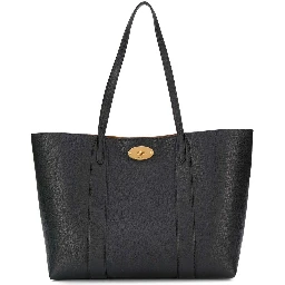 Black Tote Bag with Front Turn-Lock Closure and and Two Top Handles in Leather Woman