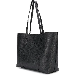 Black Tote Bag with Front Turn-Lock Closure and and Two Top Handles in Leather Woman