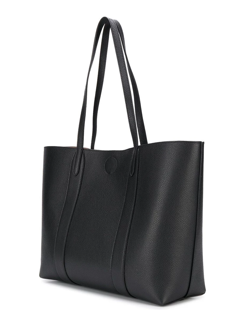Black Tote Bag with Front Turn-Lock Closure and and Two Top Handles in Leather Woman