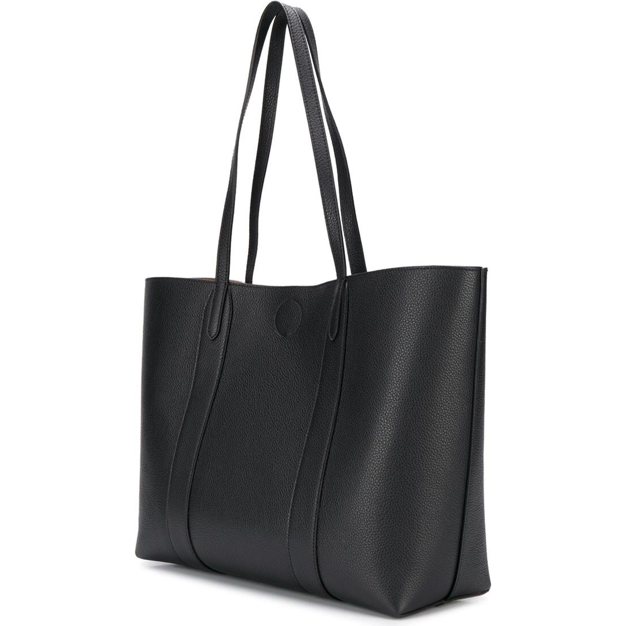 Black Tote Bag with Front Turn-Lock Closure and and Two Top Handles in Leather Woman