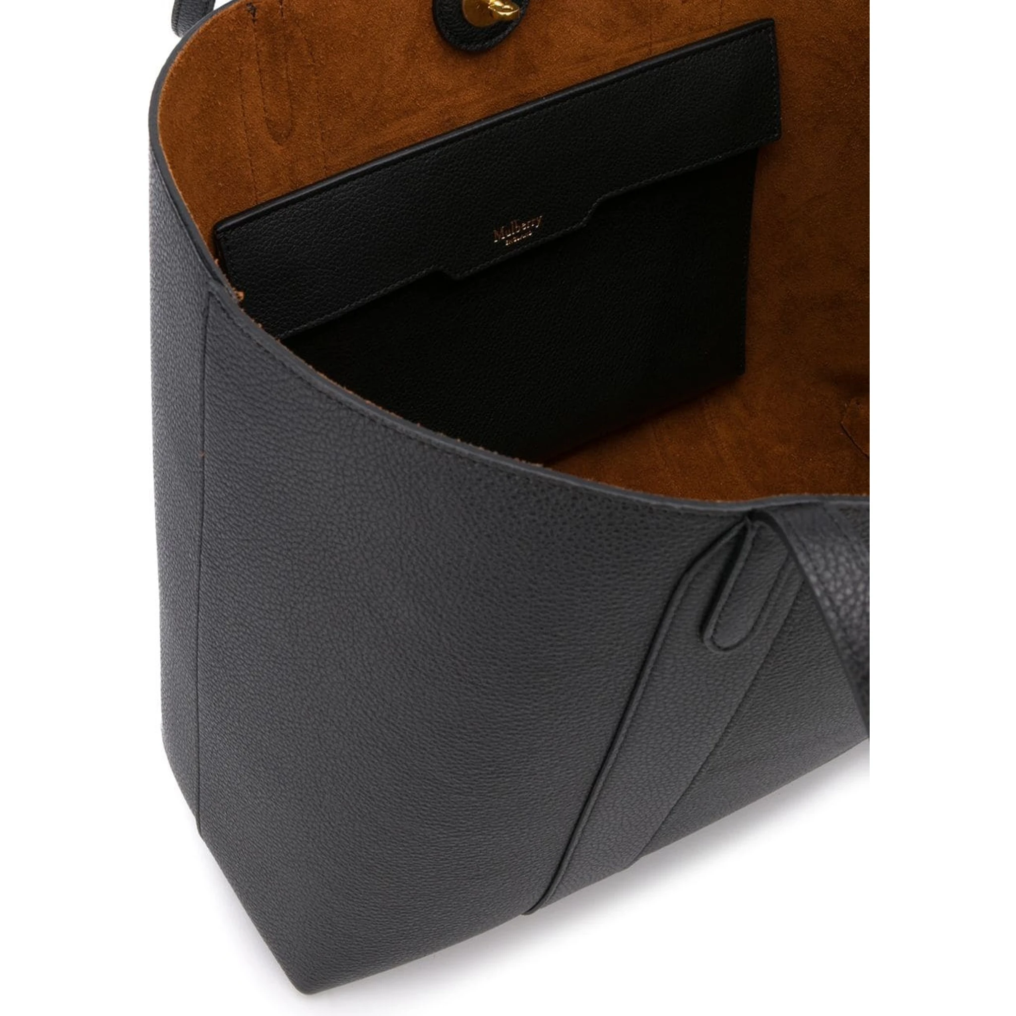 Black Tote Bag with Front Turn-Lock Closure and and Two Top Handles in Leather Woman