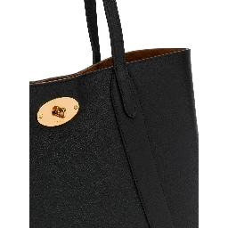 Black Tote Bag with Front Turn-Lock Closure and and Two Top Handles in Leather Woman