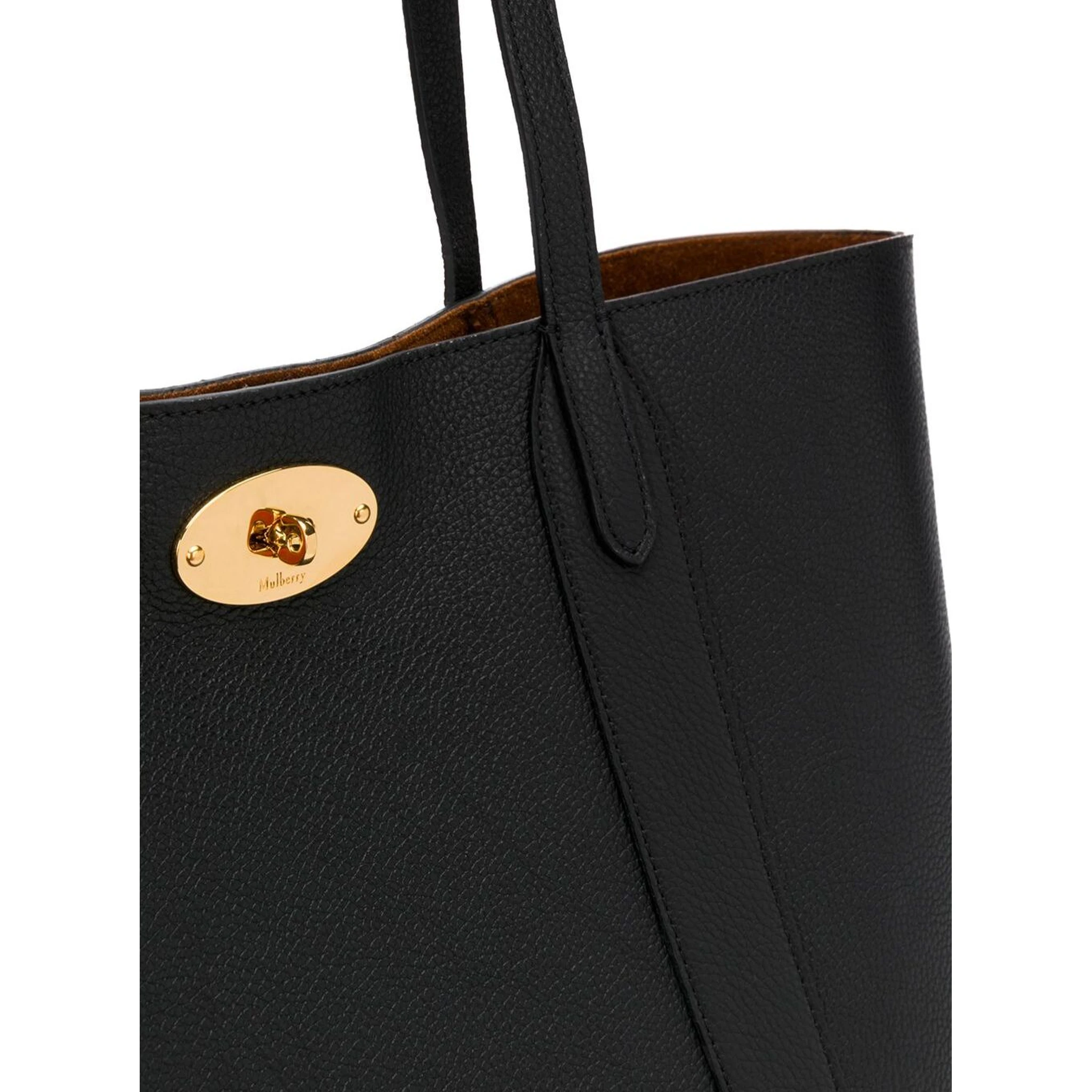 Black Tote Bag with Front Turn-Lock Closure and and Two Top Handles in Leather Woman