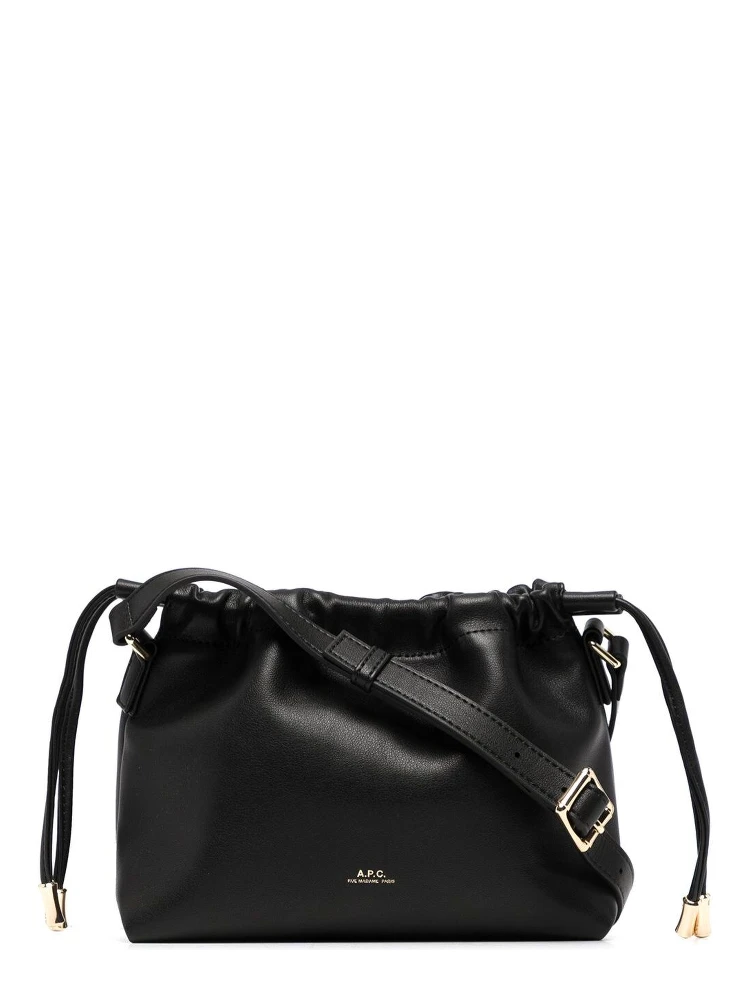 Ninon Black Crossbody Bag with Adjustable Shoulder Strap and Drawstring Closure in Ecoleather Woman