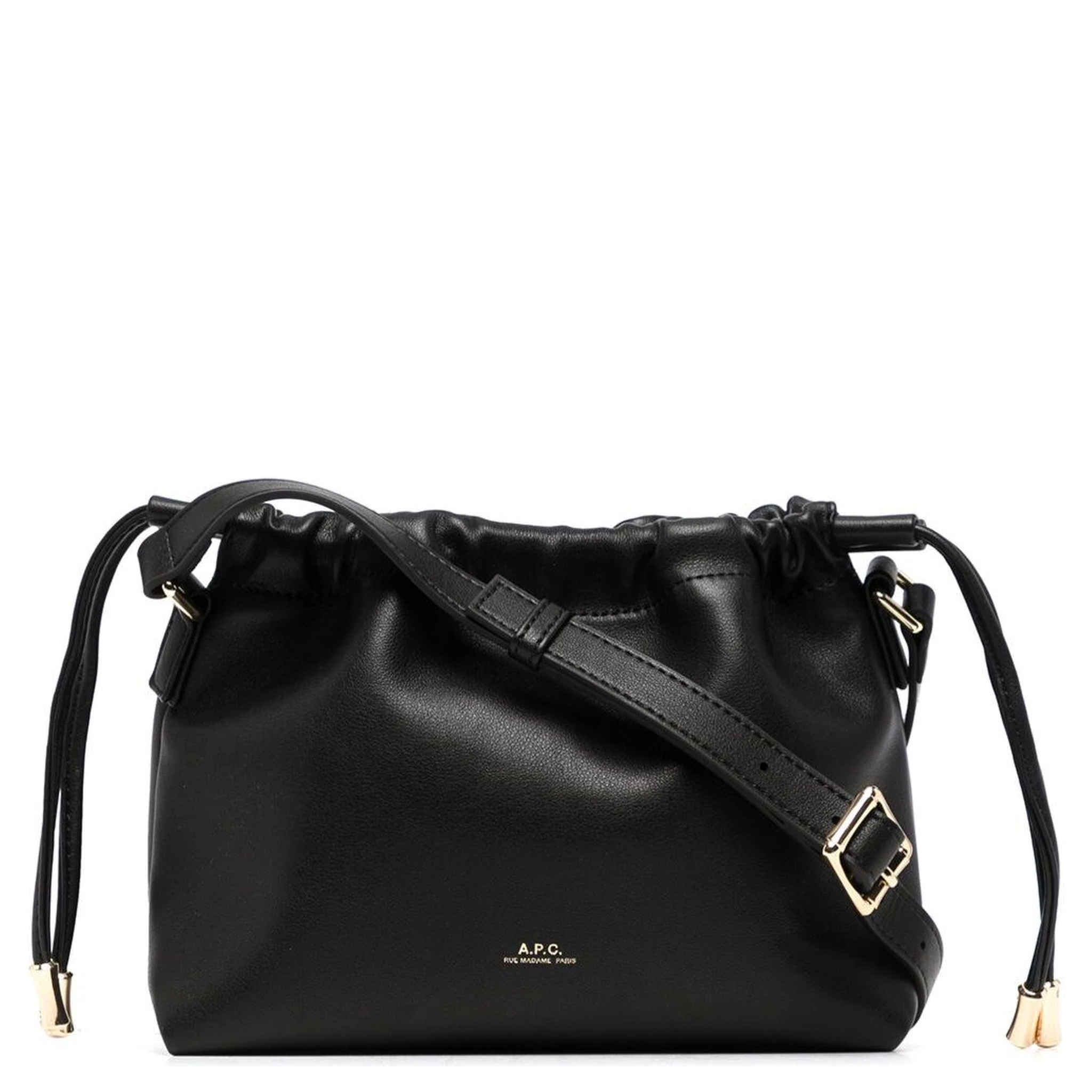Ninon Black Crossbody Bag with Adjustable Shoulder Strap and Drawstring Closure in Ecoleather Woman